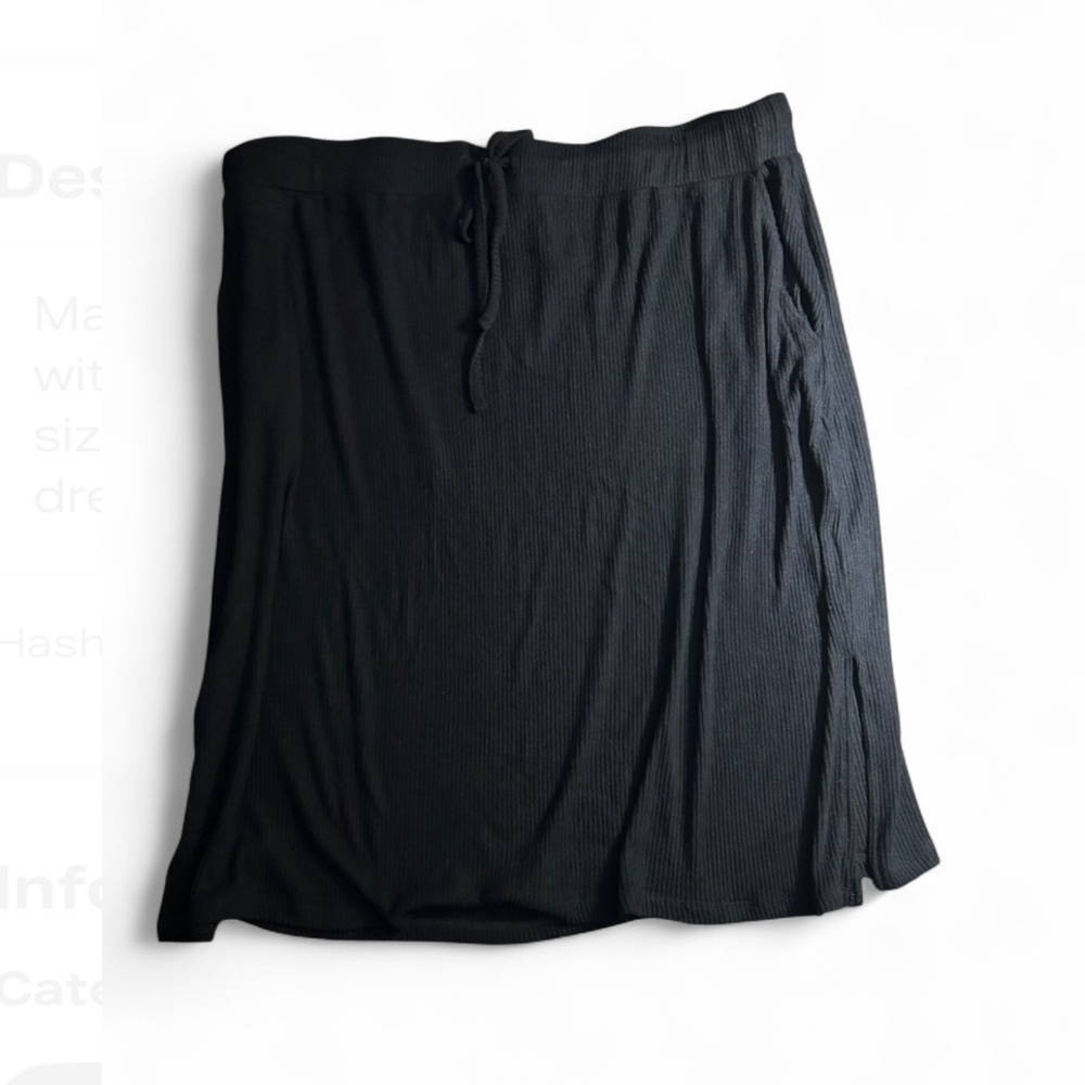 Market & Spruce Black Midi Ribbed Knot Skirt with Drawstring Elastic Waistband